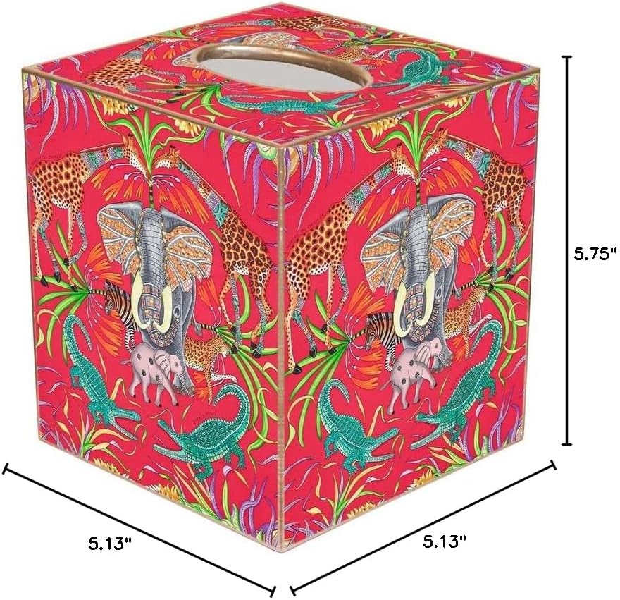 Marye-Kelley Pink Fashion Tissue Box Cover, Pink Jungle, Handmade in The USA, Paper Mache Tissue Holder