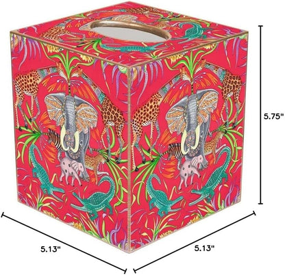 Marye-Kelley Pink Fashion Tissue Box Cover, Pink Jungle, Handmade in The USA, Paper Mache Tissue Holder