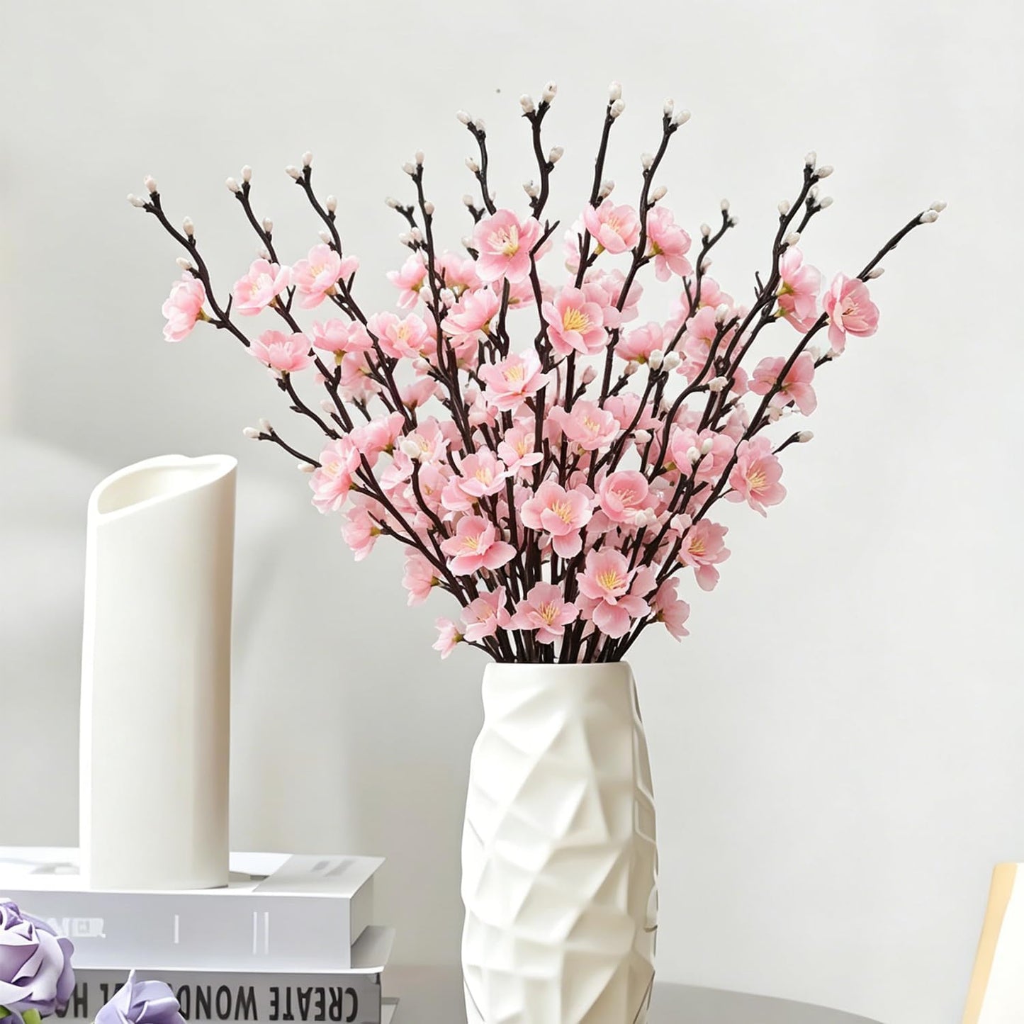 Artificial Cherry Flowers Branches 15PCS Silk Cherry Blossom Tree Stems Faux Cherry Flowers Vase Arrangements for Home Indoor Decoration Vase Table Living Room Bedroom Spring Decor (Pink)