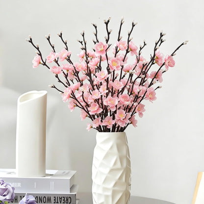 Artificial Cherry Flowers Branches 15PCS Silk Cherry Blossom Tree Stems Faux Cherry Flowers Vase Arrangements for Home Indoor Decoration Vase Table Living Room Bedroom Spring Decor (Pink)