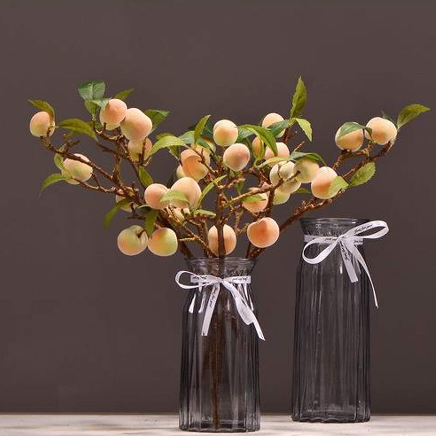 Artificial Peach Tree Branches, Faux Fruit Realistic Fruit Bouquet Fake Peach Stem for Vase Kitchen Display Home Wedding Decoration