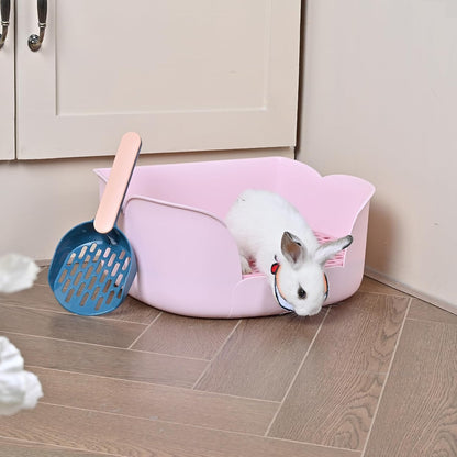 Large Rabbit Bunny Litter Box (15.5" x 11.1" x 6.2") Small Animal Litter Pet Toilet Potty Trainer Corner Litter Bedding Box Pet Pan for Rabbits Guinea Pig Easy to Clean (Light Pink)