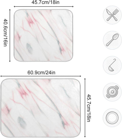 Absorbent Dish Drying Mats Floral Hanging Loop Mat Drying Pads Aesthetic White Light Pink for Kitchen Counter Mat, 16" x 18"