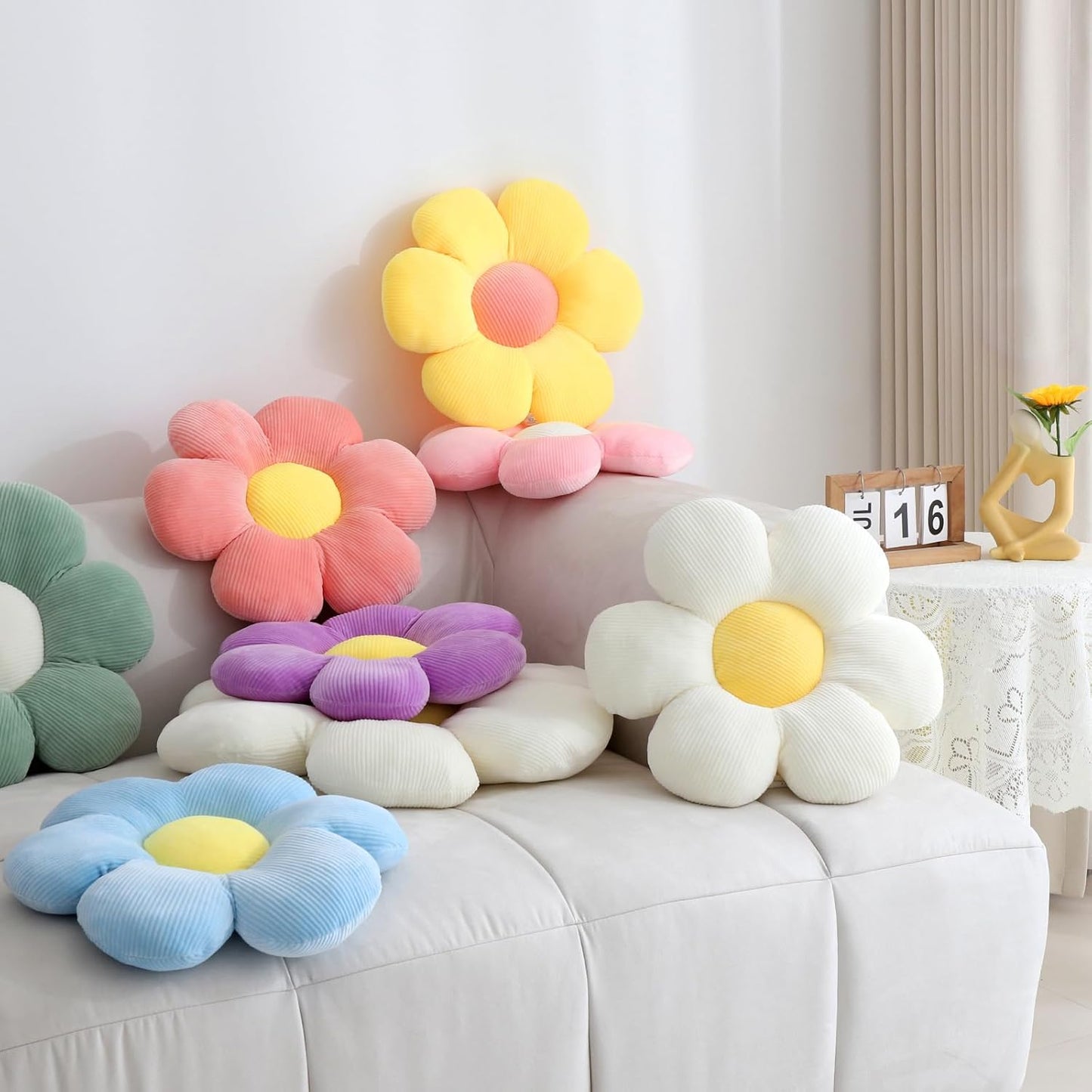 Six Petal Flower Pillow,Soft Daisy Shaped Throw Pillows Cushion Seating for Home Decorative Cute Daisy Throw Pillow for Bed Sofa Couch (Dark Pink,15.7'')