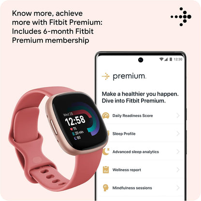 Fitbit Versa 4 Fitness Smartwatch with Daily Readiness - 3-Month Google Health Premium Membership Included - GPS, 24/7 Heart Rate, 40+ Exercise Modes, Sleep Tracking - Pink Sand/Copper Rose