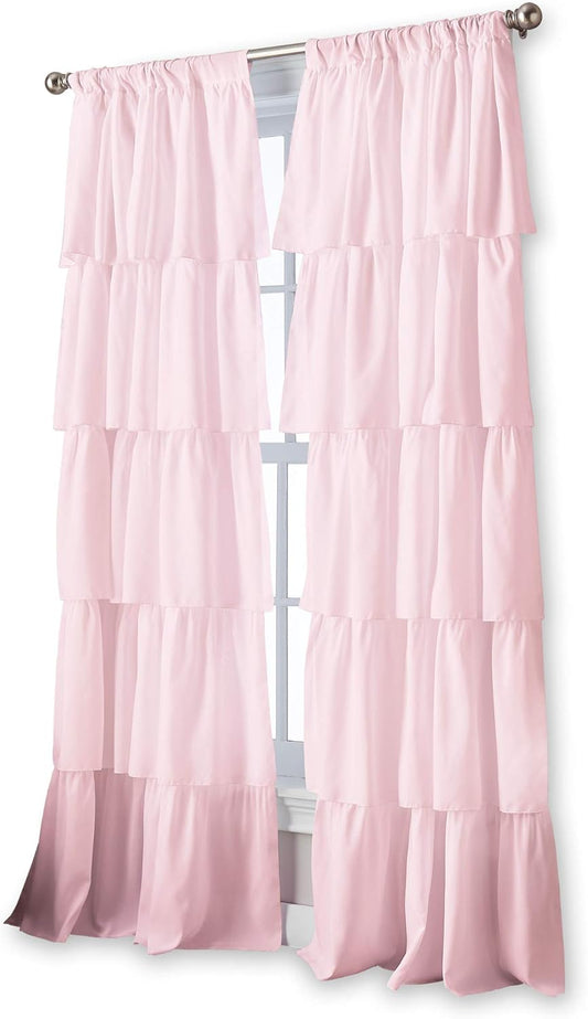 Flounced Ruffle Rod Pocket Curtain Panel, 95 inch, Pink, 1 Panel, 1Q82460APK