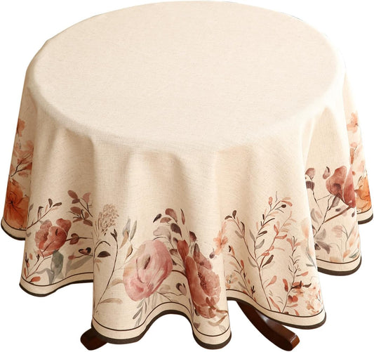 bilin gaier Designer French Round Linen Tablecloth,Diameter 55"-Sloosa | Vintage Elegant Beautiful Pink Table Cloth,Floral Pattern,Decoration,Heavyweight,Dining,Tea Party,Kitchen,Thanksgiving
