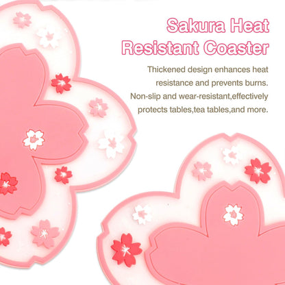2-Pack Sakura Cherry Blossom Coasters – Cute Kawaii Pink & White Flower Cup Mats, Anti-Skid PVC Drink Coasters for Desk, Table, Tea Mug – Aesthetic Home & Office Decor