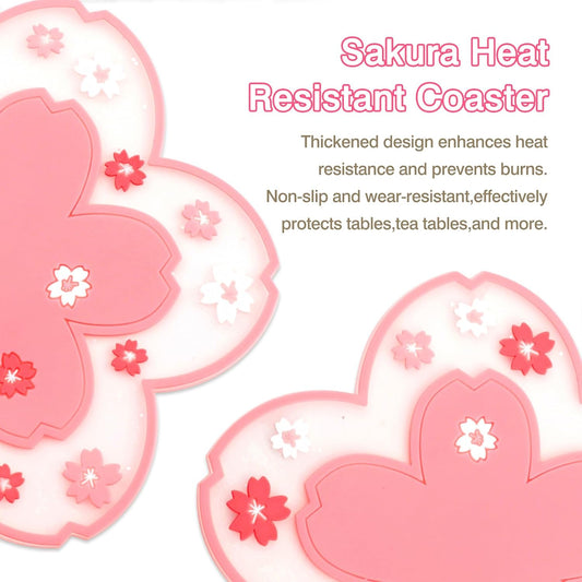 2-Pack Sakura Cherry Blossom Coasters – Cute Kawaii Pink & White Flower Cup Mats, Anti-Skid PVC Drink Coasters for Desk, Table, Tea Mug – Aesthetic Home & Office Decor