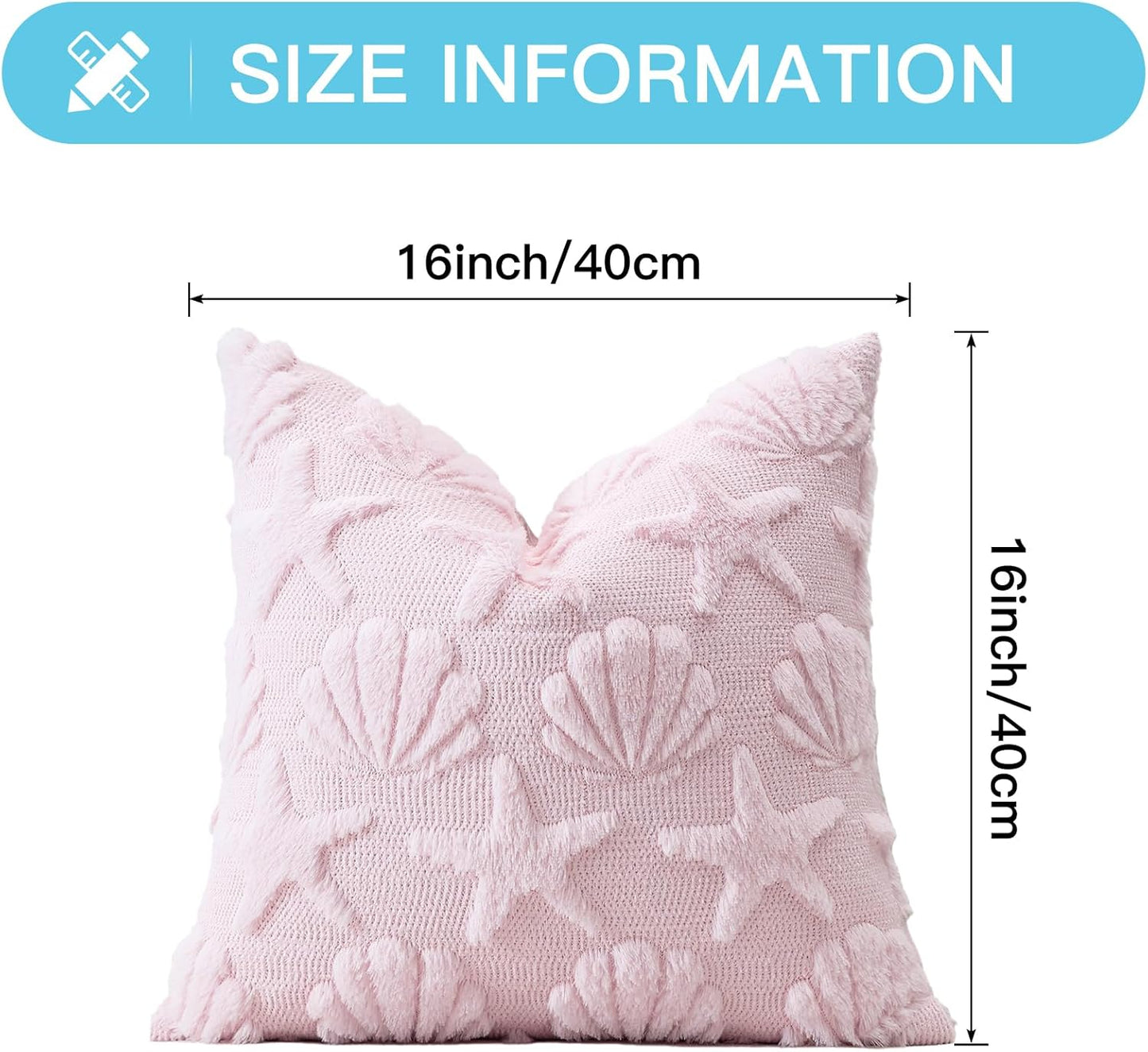 OTOSTAR Shell Starfish Throw Pillow Cover Set of 1 Beach Seaside Cushion Cover for Sofa 16x16 Inch Square Spring Summer Soft Plush Short Wool Velvet Pillowcase Holiday Decor Pink