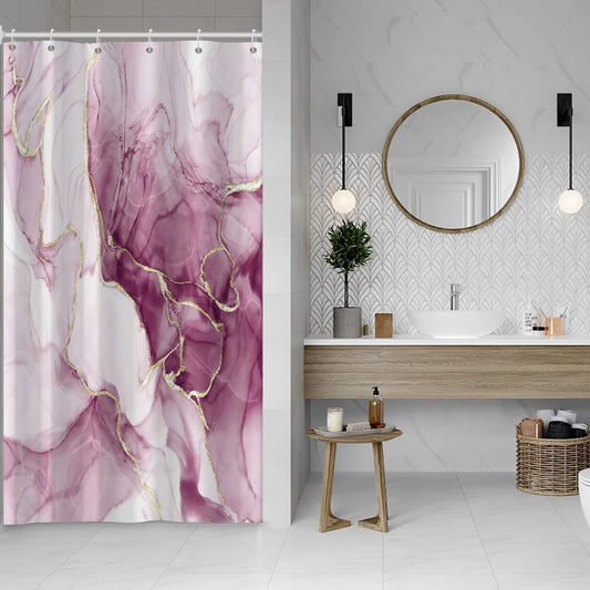 Pink Shower Curtain, Ombre Pink Marble Shower Curtain Set Modern Aesthetic Ink Texture Waterproof Bathroom Curtain with Hooks, 60x72 Inch
