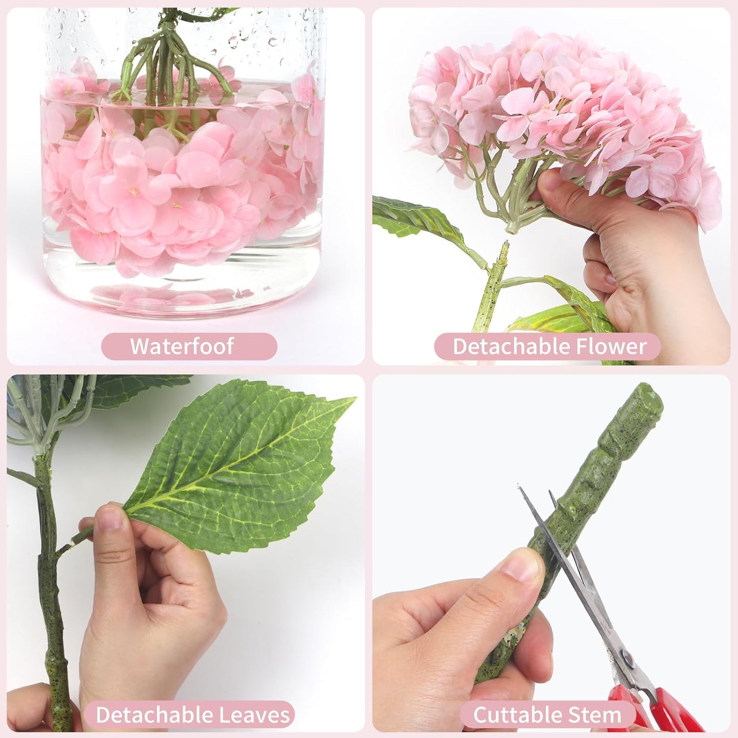 Kmise Hydrangea Artificial Flowers, 22” Real Touch Lifelike Latex Hydrangeas, Large Faux Hydrangea for Home Decor Wedding Bouquets, Pink, 3pcs