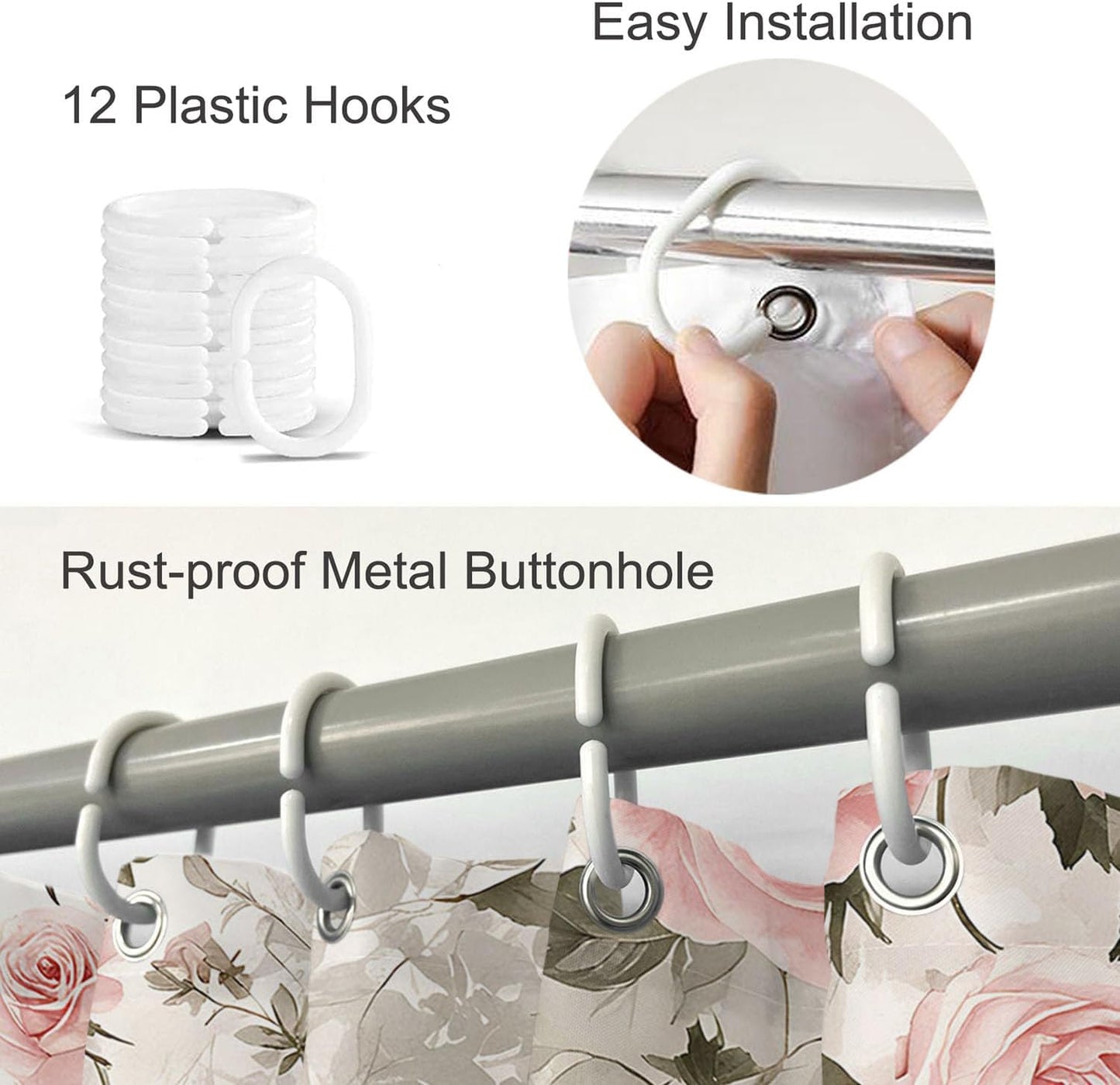 Moslion Pink Rose Flower Green Leaf Shower Curtain 72x72 Inch Bathroom Curtains Set Home Waterproof Polyester Fabric with Hooks