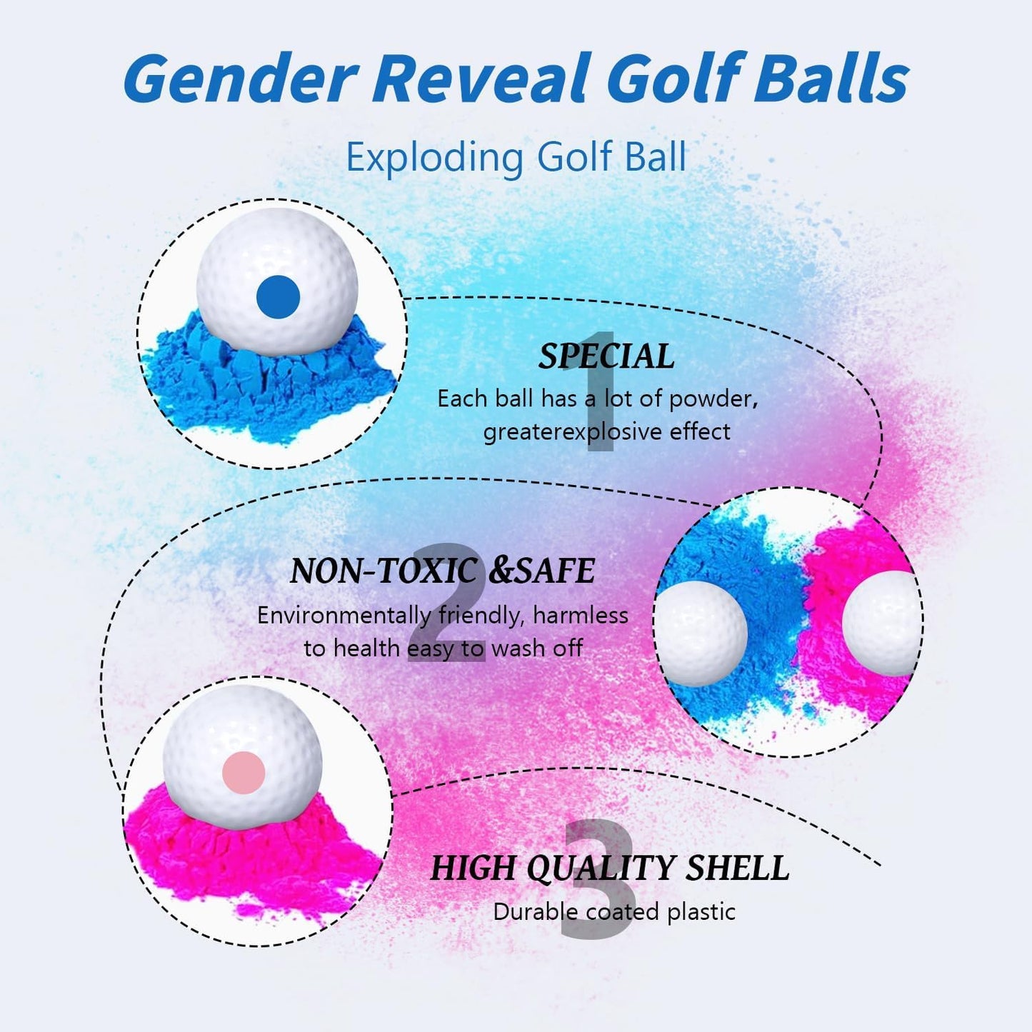 Gender Reveal Golf Balls Exploding Golf Ball (1Pink 1Blue with 2Wooden Tees per Pack) Girl or Boy Baby Reveal Ideas Baby Gender Decoration Ideas Theme (1 Blue 1 Pink)