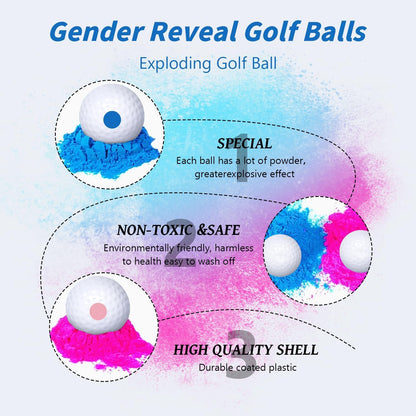 Gender Reveal Golf Balls Exploding Golf Ball (1Pink 1Blue with 2Wooden Tees per Pack) Girl or Boy Baby Reveal Ideas Baby Gender Decoration Ideas Theme (1 Blue 1 Pink)