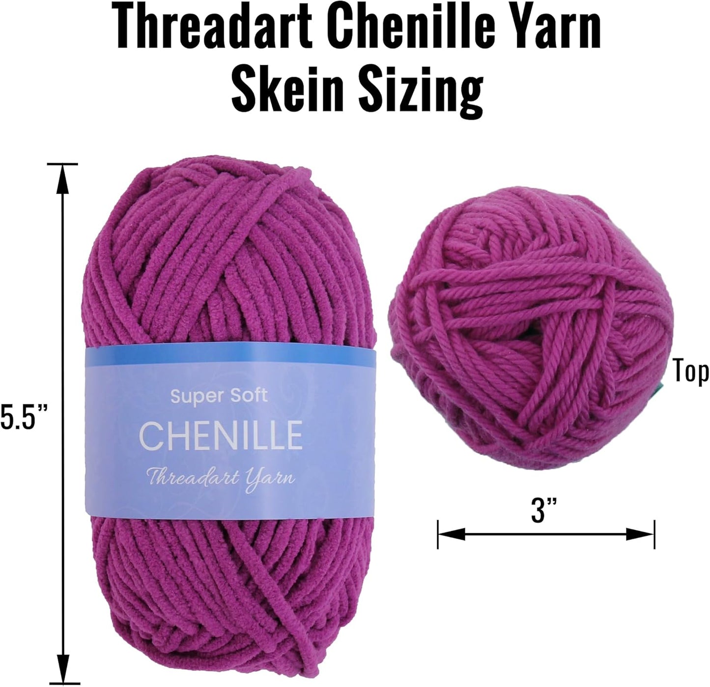 ThreadArt 3 Pack Chenille Yarn for Crochet, #5, Light Pink | Super soft plush chenille yarn for crochet, knitting, amigurumi, blankets and toys. Fluffy #5 weight, 50g/60yd skeins.