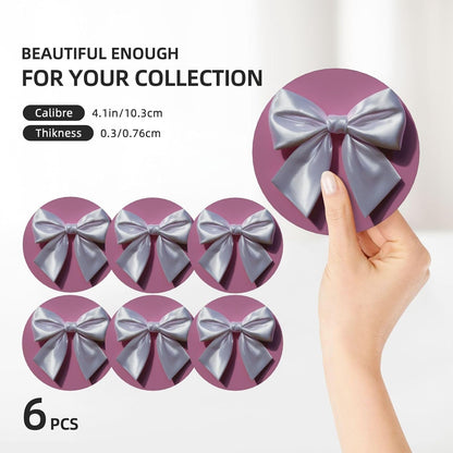 White Satin Bow On Light Pink Ceramic Coasters with Holder Set of 6 Coffee Cup Drink Coasters