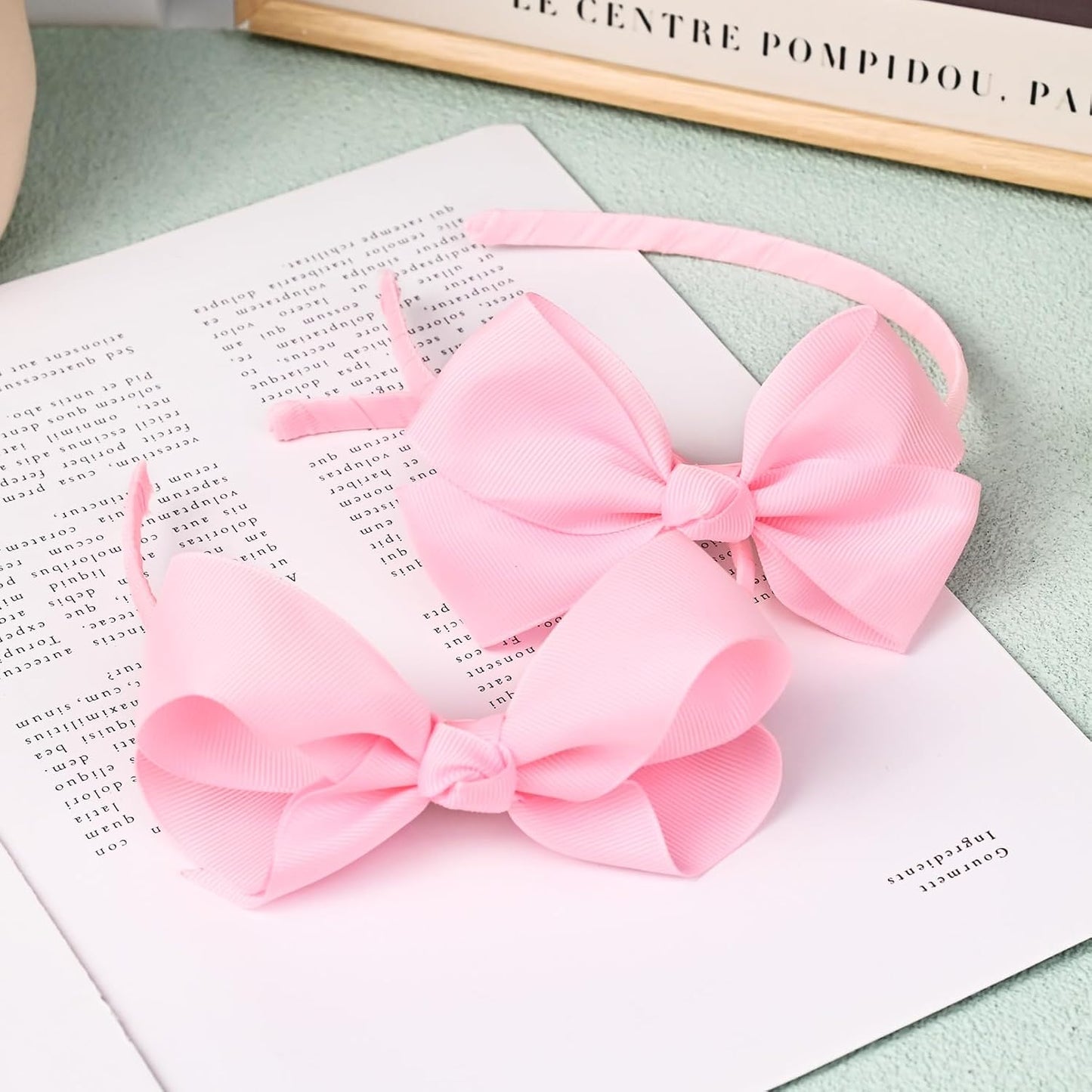 DEEKA 2 PCS 4" Light Pink Bow Headband Grosgrain Ribbon Hair Bows Hair Band Accessories Set of 2 -Light Pink