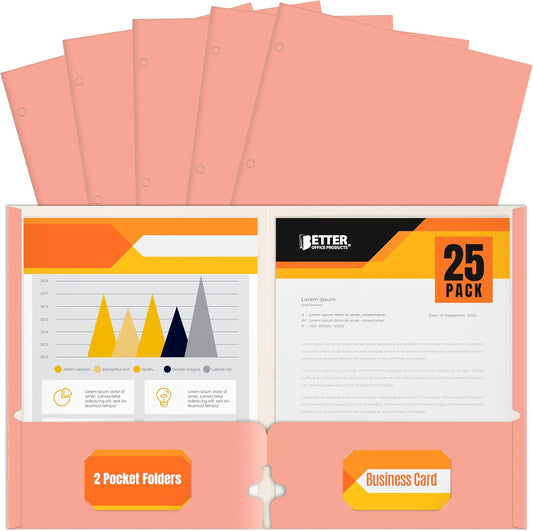 2 Pocket Portfolio Folders, 25 Pack, Trendy Cool Colors, Fits Letter Size Paper, for School, Office, Home, Matte Finish (Peachy Peach)