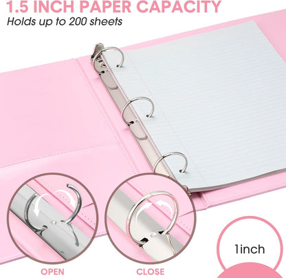 Marspark 2 Pcs 3 Ring Leather Binder Notebook Vintage Professional Binder Hardback Letter Size 8.5 x 11 Documents Round Rings Holds 200 Sheets with 2 Inner Pockets(1.5 Inch,Light Pink)