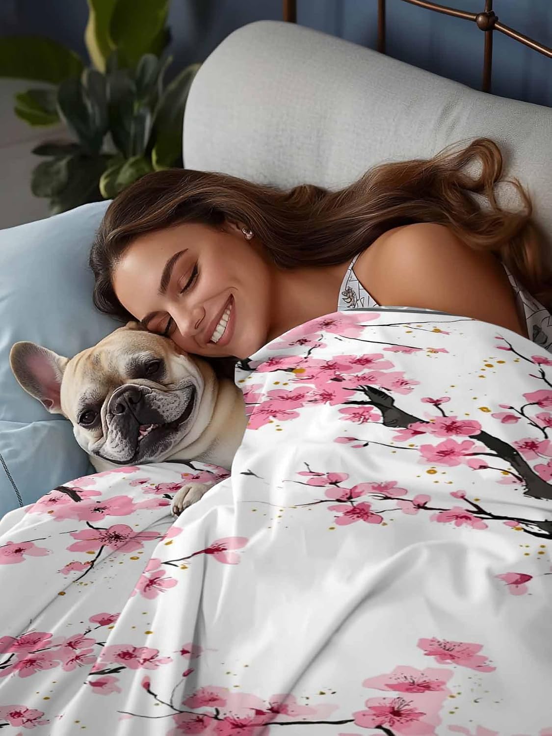 Spring Pink Flowers Full Size Sheets - Hotel Quality Full Flat Sheet Only 1 Pack, Botanical Peach Blossoms Floral Soft Bed Sheet Brushed Microfiber Bedding Top Sheets for Home Dorm