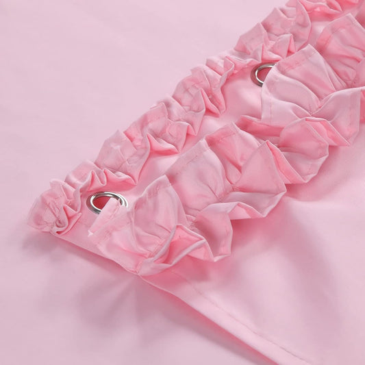 Ruffle Shower Curtain, Pink Long Stall Fabric Shower Curtain with Handmade Ruffles, Farmhouse Chic Bath Small Curtains, 54" W x 78" H