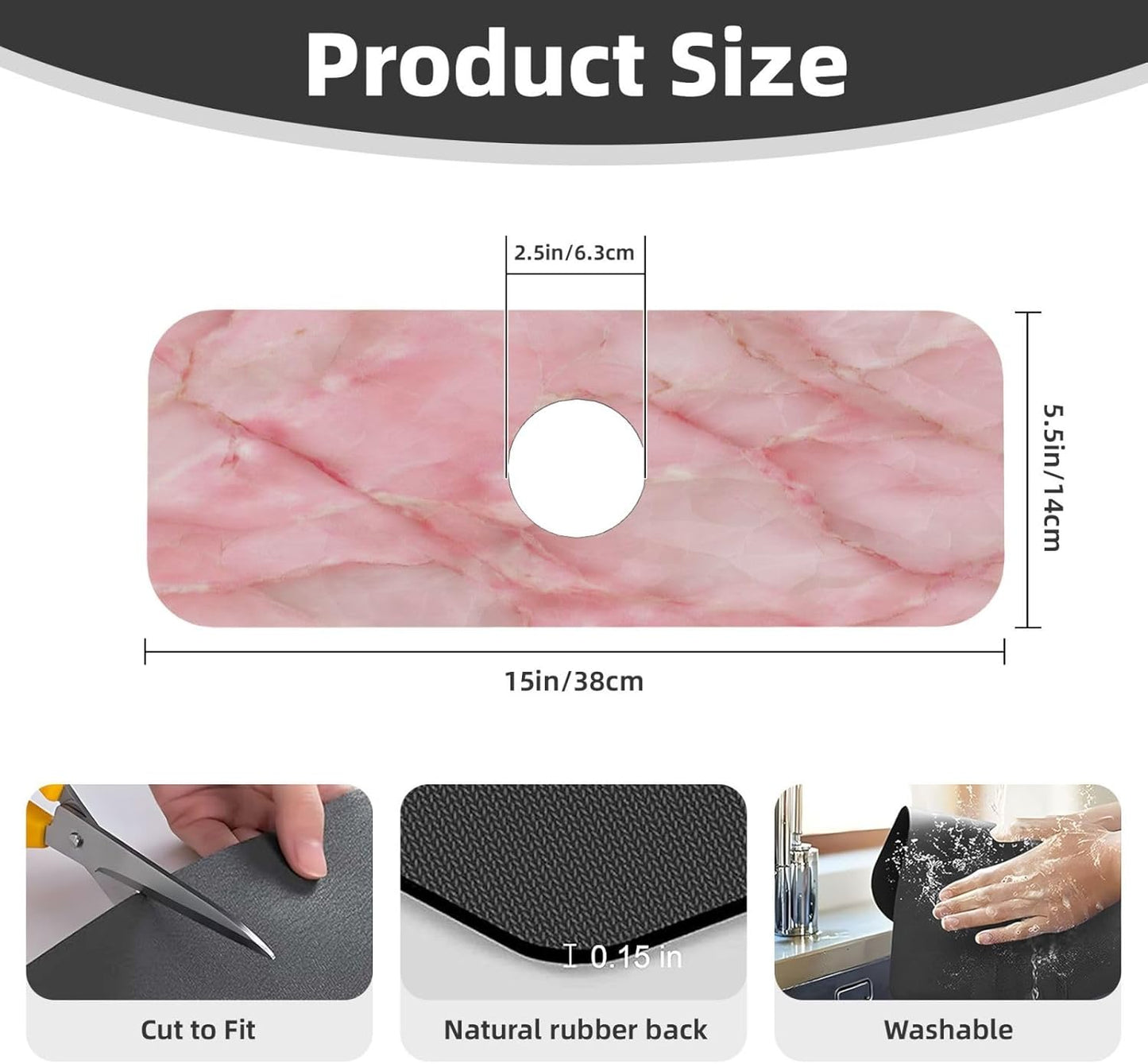 Light Pink Marble Tile Faucet Mat Splash Guard, Absorbent Quick-Dry Kitchen Sink Mat,Ideal For Splash Guard Drip Catching