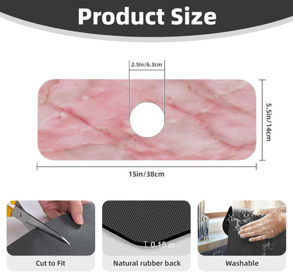 Light Pink Marble Tile Faucet Mat Splash Guard, Absorbent Quick-Dry Kitchen Sink Mat,Ideal For Splash Guard Drip Catching