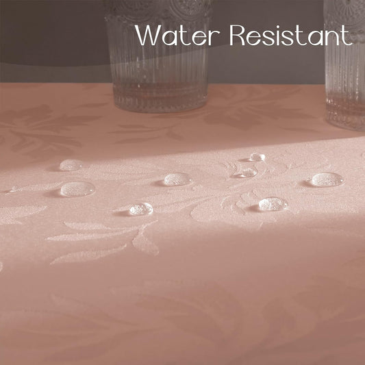 Romanstile Jacquard Round Tablecloth - Waterproof Damask Floral Pattern Decorative Table Cloth Heavy Weight Fabric Table Covers for Dinner, Parties, Outdoor - 70 Inch, Pink