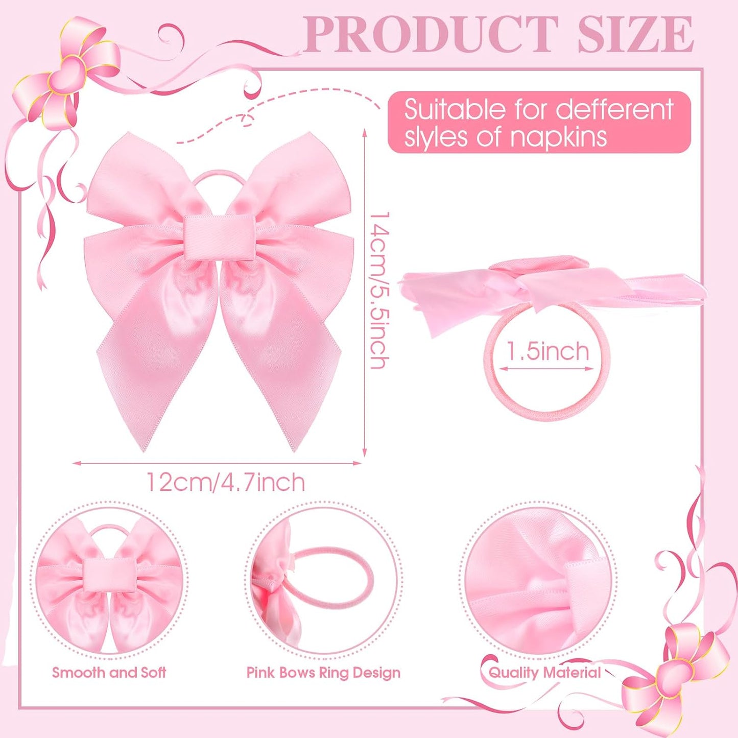 Hahafelt 25 Pcs Pink Bow Napkin Ring Set Bow Velvet Napkin Holder 3.5 x 4 Inch Coquette Buckles Table Decoration for Wedding Anniversary Dinner Banquet Birthday Bachelorette Party Supplies