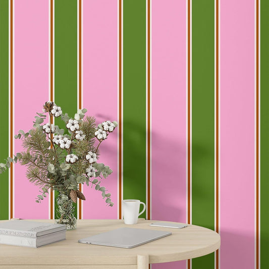 Stripe Wallpaper Mural Pink and Green Peel and Stick Wallpaper Retro Pastel Self-Adhesive Wall Paper for Girl Room Temporary Removable Contact Paper for Cabinets and Drawer 17.7" x 118"