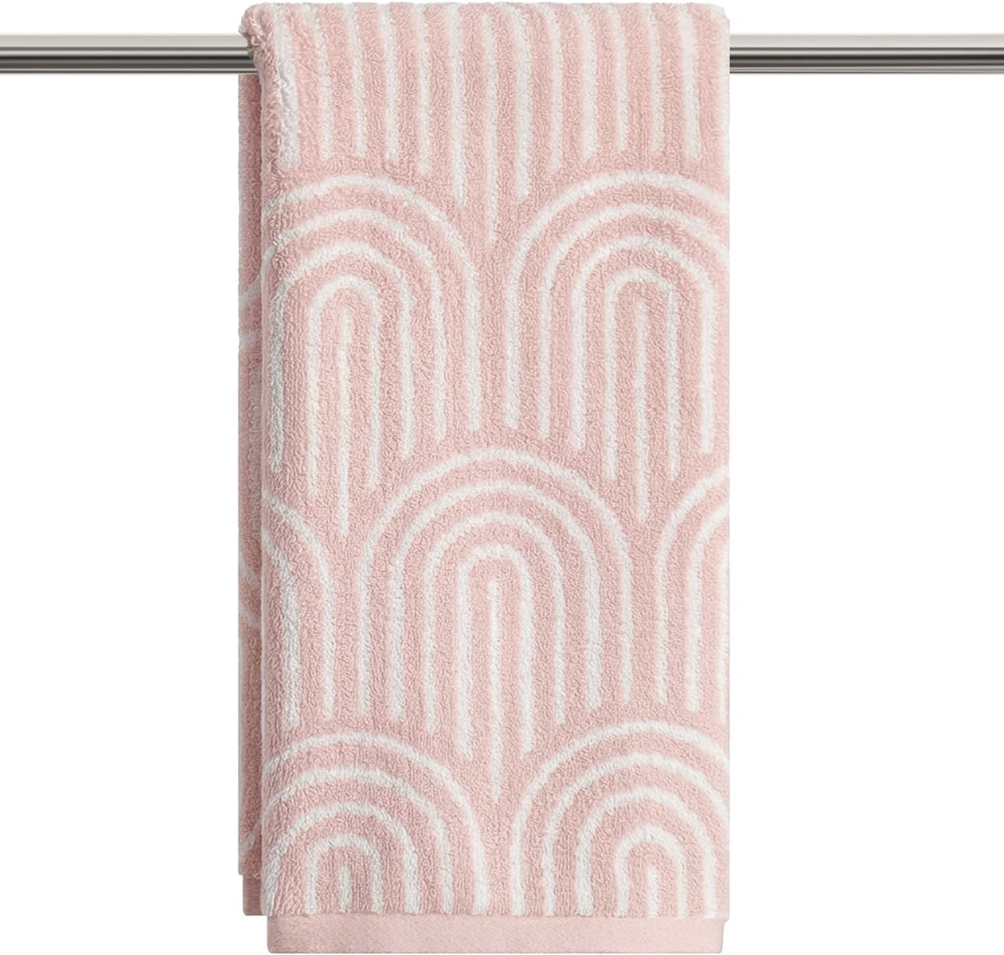 Artoid Mode 1 Pc Beige Pink Arched Stripes Jacquard Hand Towels for Bathroom, 100% Cotton Soft Absorbent Bathroom Decor Towels, 13.7 x 29.5 Inch