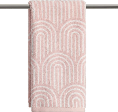 Artoid Mode 1 Pc Beige Pink Arched Stripes Jacquard Hand Towels for Bathroom, 100% Cotton Soft Absorbent Bathroom Decor Towels, 13.7 x 29.5 Inch