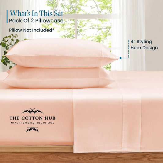 Standard/Queen (21"x32") Size Soft, Cooling Set of 2 Pillow Cases 1000 Thread Count 100% Pure Cotton Pillow Cases, Fits Standard & Queen Size Pillows (Solid, Peach)