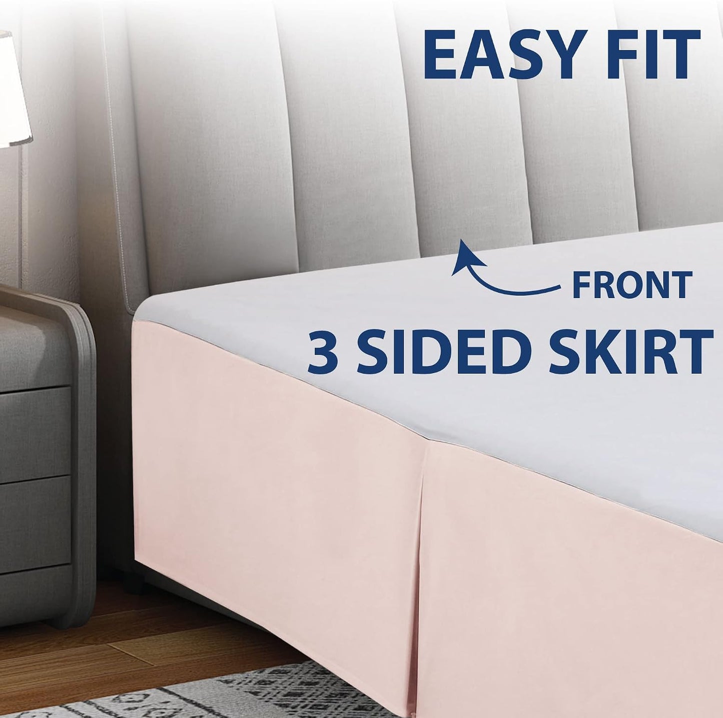 Cathay Home Double Brushed Microfiber Pleated Easy Fit Bed Skirt, Ultra Soft, Fade and Wrinkle Resistant - Blush, Queen