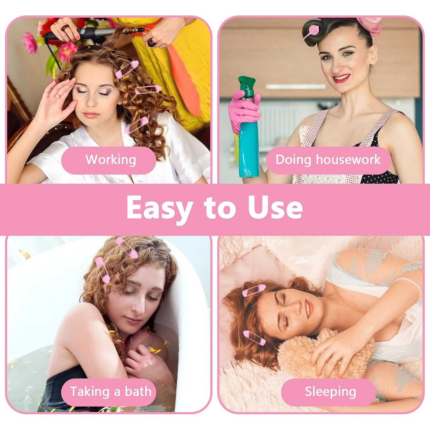Oruola 14pcs Foam Hair Rollers,2.67 In Hair Rollers to Sleep In,Heatless Curlers for Fine Thin Hair,Sponge Rollers for Hair,Soft Hair Rollers for Hair Styling,Long Short Hair Ladies Children (Pink)