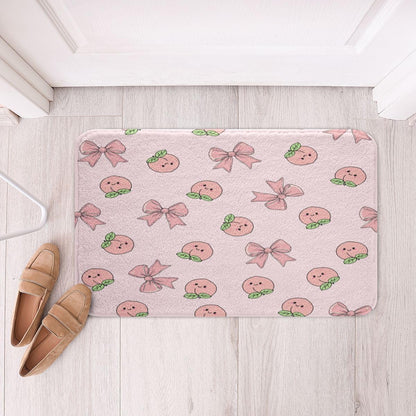 Erosebridal Bowknot Bathroom Rugs 16" x 24" Peach Bath Mat Cute Cartoon Peaches Kawaii Pink Bow Doormat Fruit Princess Ribbon Bowtie