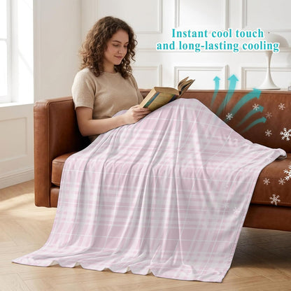40"x60" Lap Cooling Blanket Romantic Pink Checked Ice Silk Lightweight Breathable Soft Summer Blanket for Hot Sleepers Couch Bed Sofa Camping Girly Squares White Stripes