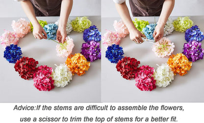10Pcs Artificial Hydrangea Flowers Blush Heads Fake Hydrangea Silk Flowers for Wedding Centerpieces Bouquets DIY Floral Decor Home Decoration with Stems(VASE NOT Included)
