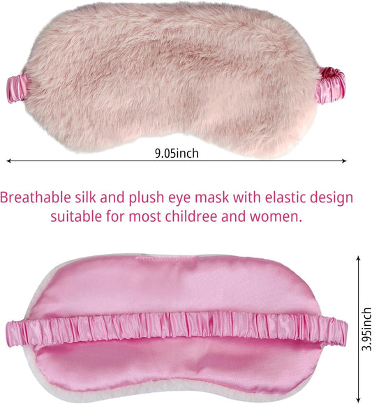 4 Pcs Plush Sleep Masks, Ultra Cute Soft Sleep Eye Cover, Blindfold Travel Sleep Masks for Kids Men Women, with Elastic Strap, Adjustable for Kids Adult (Beige,Dark Pink,Pink,Grey)