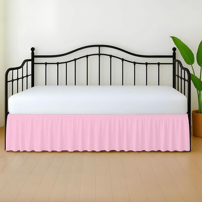 SGI Bedding 14 inch Drop Ruffled Day Bed Skirt Twin Size - 3-Sided Gathered Dust Ruffle with Ruffle Styling, Platform Style, Split Corners, Wrinkle-Resistant Microfiber - Pink