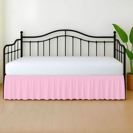 SGI Bedding 14 inch Drop Ruffled Day Bed Skirt Twin Size - 3-Sided Gathered Dust Ruffle with Ruffle Styling, Platform Style, Split Corners, Wrinkle-Resistant Microfiber - Pink