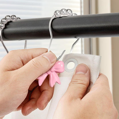 SUQ I OME 12PCS Decorative Shower Curtain Hooks, Pink Bow Knot Resin Curtain Hooks Shower Rings for Bathroom