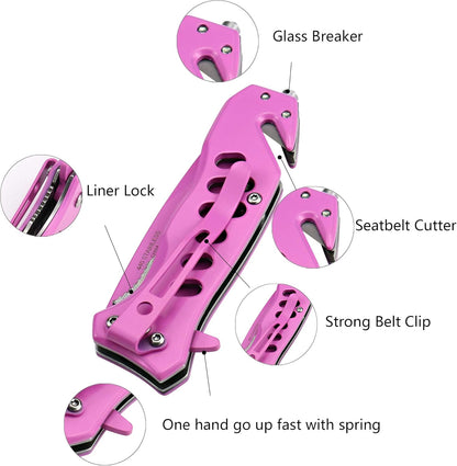 ALBATROSS EDC Cool Sharp Tactical Folding Pocket Knife,SpeedSafe Spring Assisted Opening Knifes with Liner Lock,Pocketclip,Glass Breaker,Seatbelt Cutter(Pink)