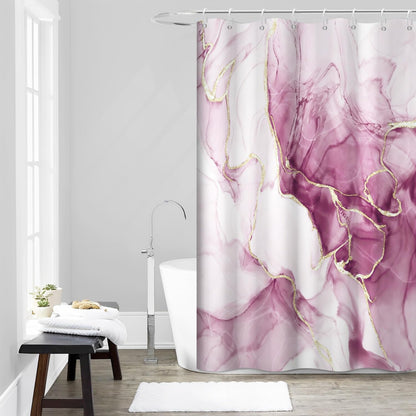 Pink Shower Curtain, Ombre Pink Marble Shower Curtain Set Modern Aesthetic Ink Texture Waterproof Bathroom Curtain with Hooks, 60x72 Inch