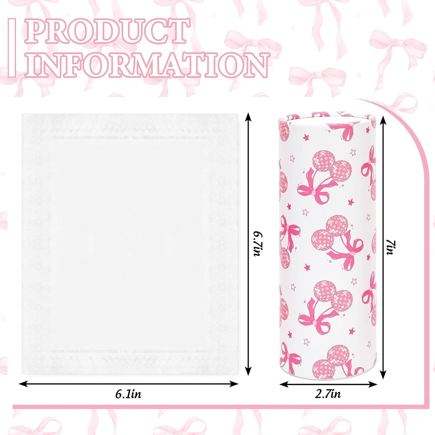FYSUIMU 16Pcs Pink Bow Car Tissue Holder with Facial Tissue Pink White Bow Round Tissue Tubes for Travel Car Cup Holder Home