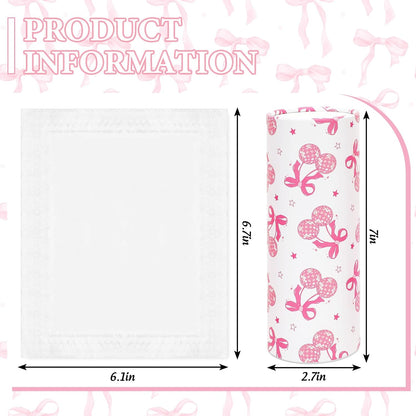 FYSUIMU 16Pcs Pink Bow Car Tissue Holder with Facial Tissue Pink White Bow Round Tissue Tubes for Travel Car Cup Holder Home