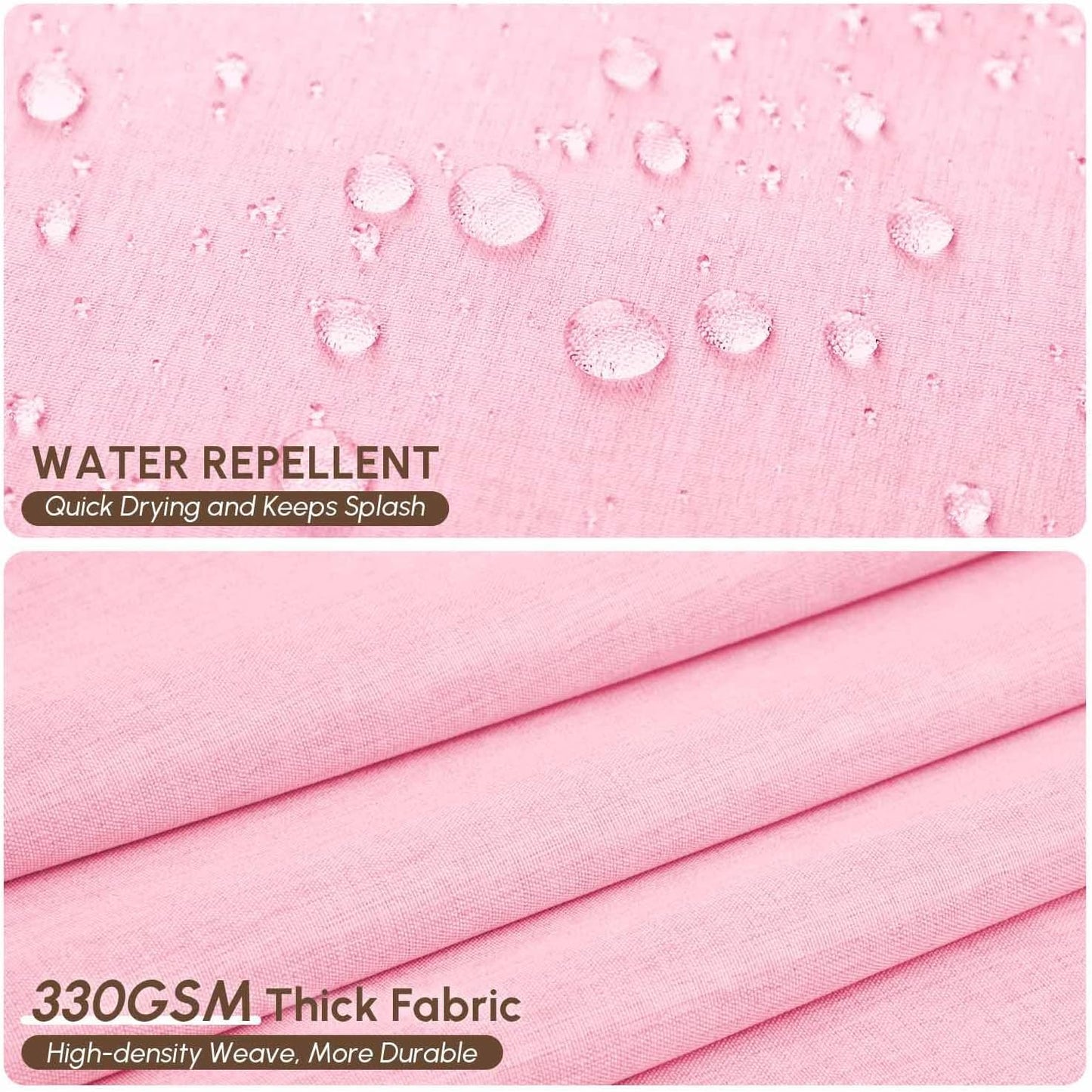 WELTRXE Scalloped Shower Curtain Linen Textured with 12 Metal Hooks Cute Modern Style, Washable Waterproof Cloth Shower Curtains with Pink Border for Bathroom Decor Hotel Bathtub, Pink, 72x72