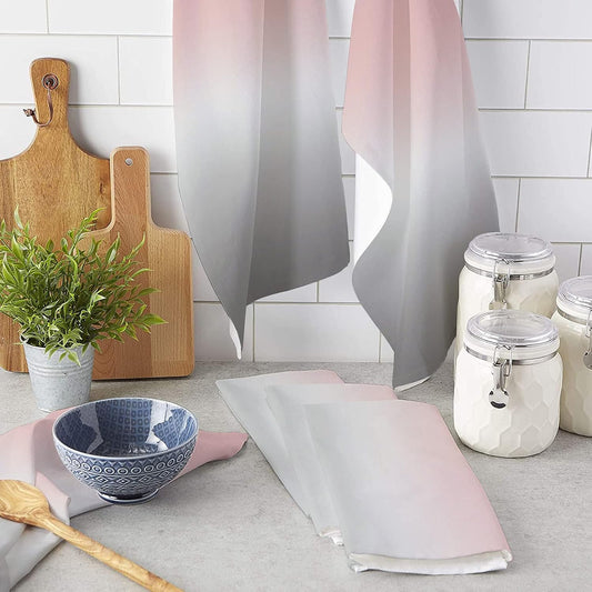 Kitchen Towels Set of 4 Pink and Grey Ombre Dish Towels and Dishcloths Sets Decorative Tea Towel Gradient Gradual Color Absorbent Hand Towels for Kitchen Bathroom Cleaning Drying Baking Home Decor