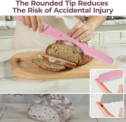 CoquusAid Upgrade Bread Knife for Homemade Bread, World‘s 1st Double Serrated Knife for Crusty Sourdough, 11.6 Inch Stainless Steel Bread Slicer, Professional Sourdough Cutter, Ideal for Gift, Pink
